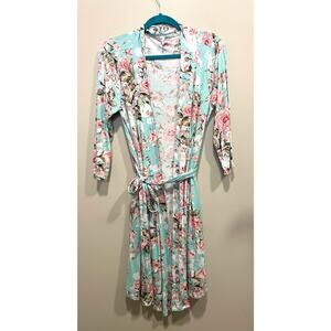 POSH PEANUT Robe Floral Aqua Pink Roses Romantic Lightweight Women's Sz L/XL